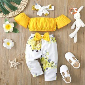 Baby Girl Crop Top and Floral Pants Set